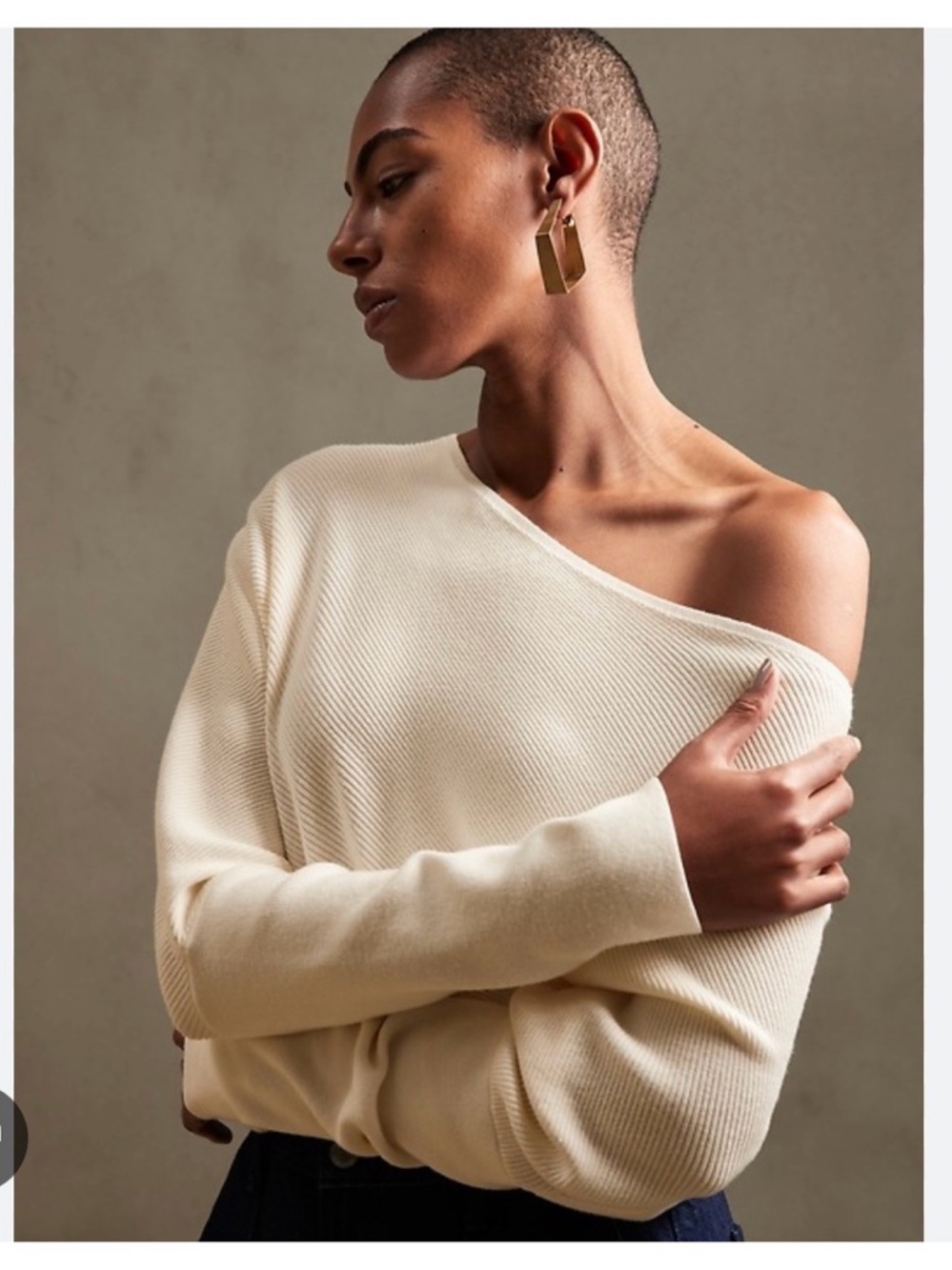 Banana Republic Cream Off-the-Shoulder Ribbed Sweater